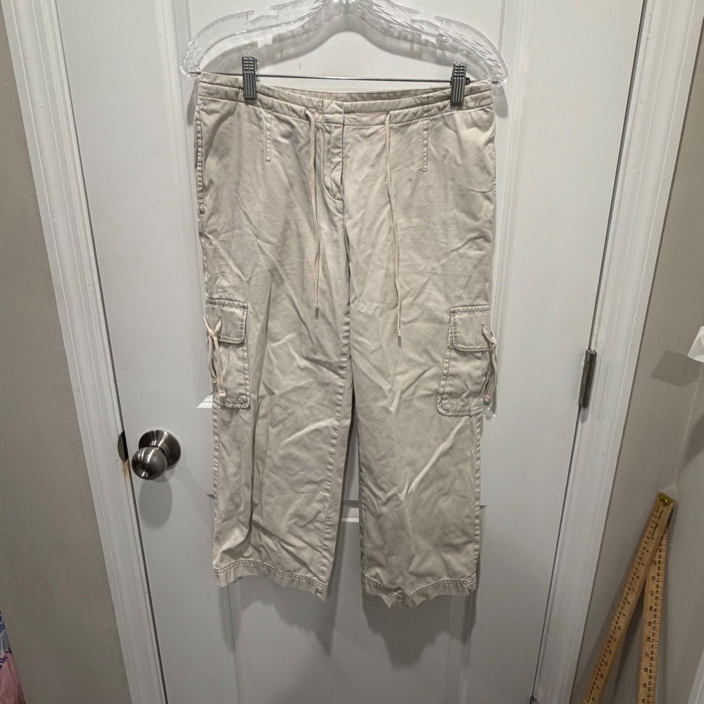 J. Jill Womens Cargo Pants Drawstring Utility Beige 2